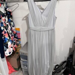Lulus Gray Formal Dress with Empire Waist and Tulle Overlay